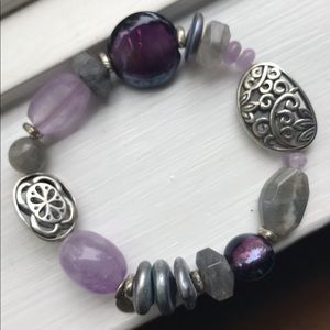 Silpada Amethyst Stretchy Bracelet .925 Sterling silver with Labradorite stones